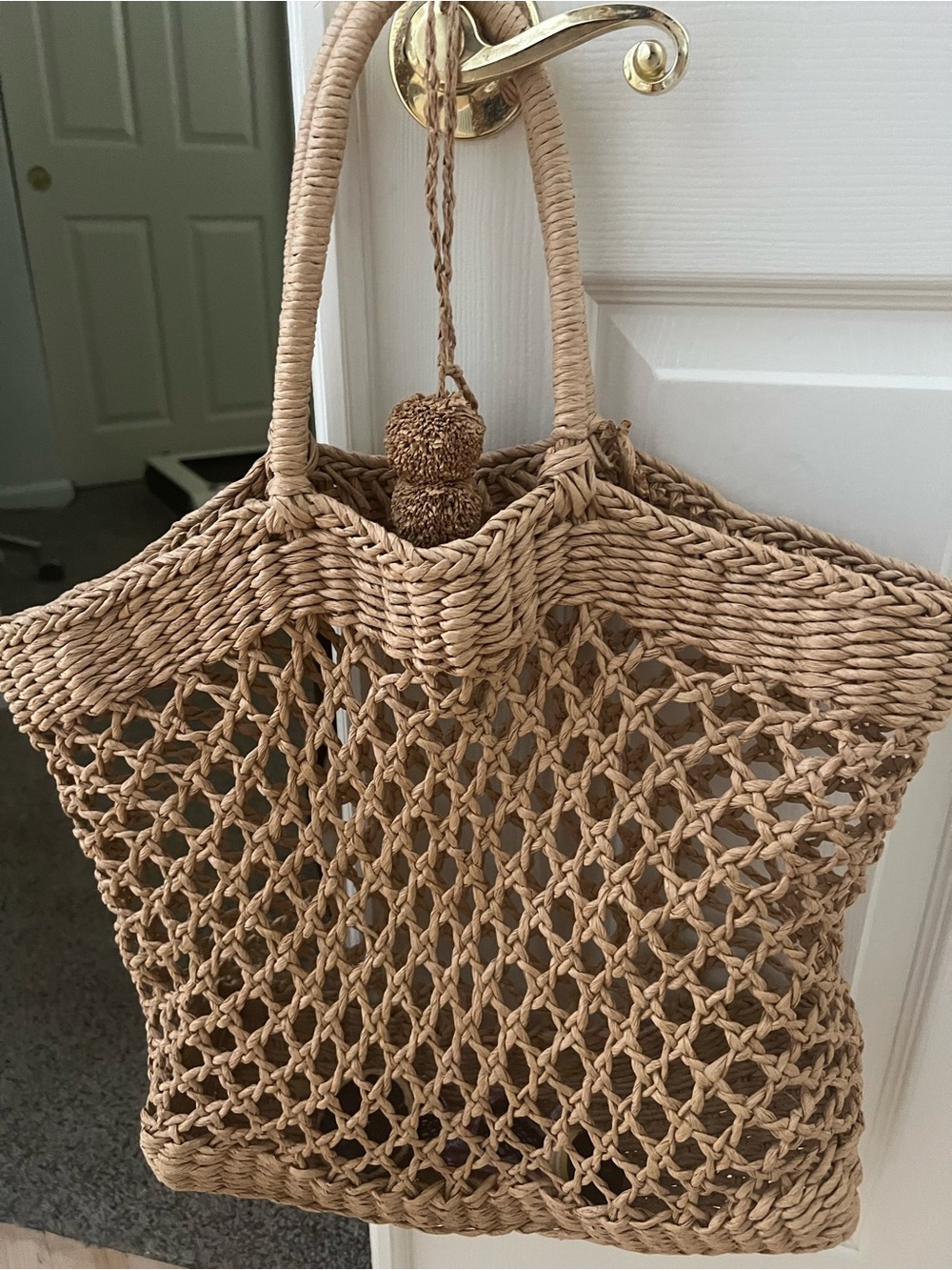 Vici Woven Macramé Tote in Tan